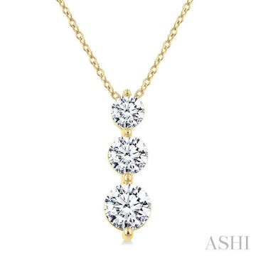 1 Ctw Round Cut Diamond Three-Stone Snowman Pendant With Chain in 14K Yellow Gold